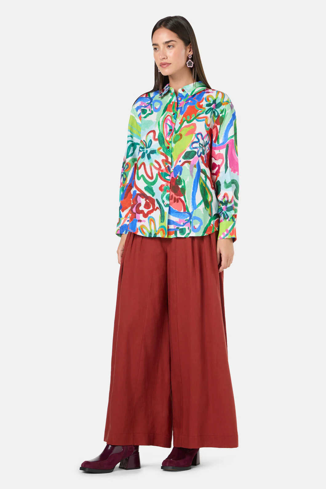 Abstract Flower Linen Shirt - Image 4