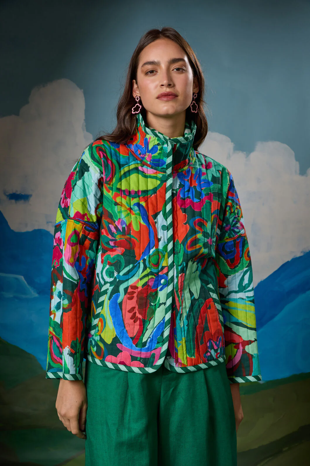 Abstract Flower Quilted Reversible Jacket