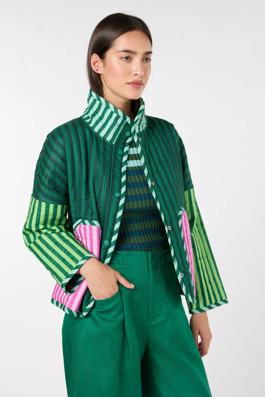Abstract Flower Quilted Reversible Jacket - Image 3