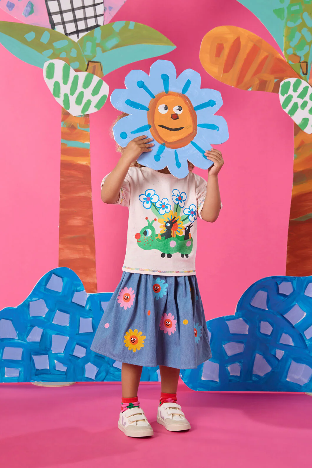 Daisy Embroidery Kids Skirt