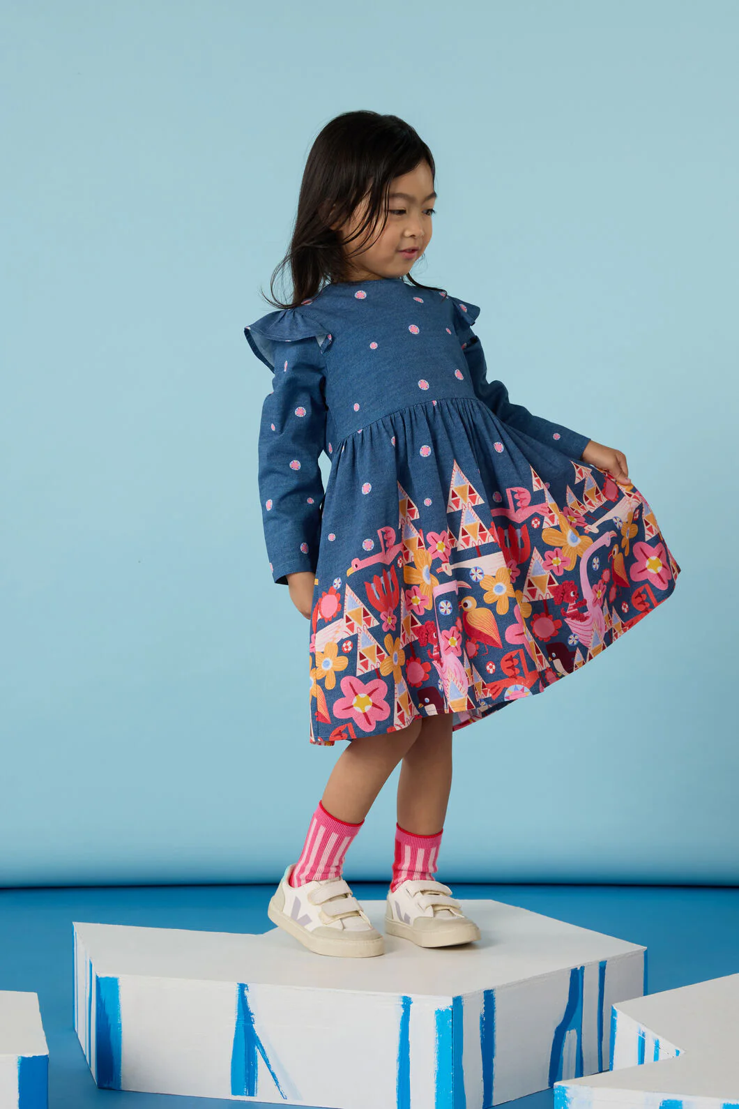 Funky Birds Border Kids Dress