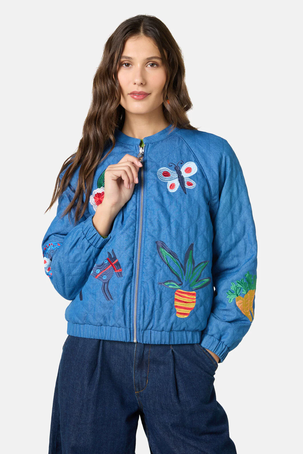 Garden Bed Denim Reversible Bomber Jacket - Image 9