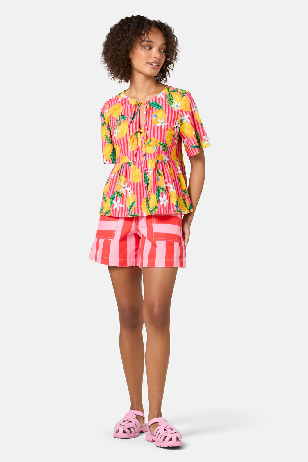 Lemonade Seersucker Print Top - Image 2
