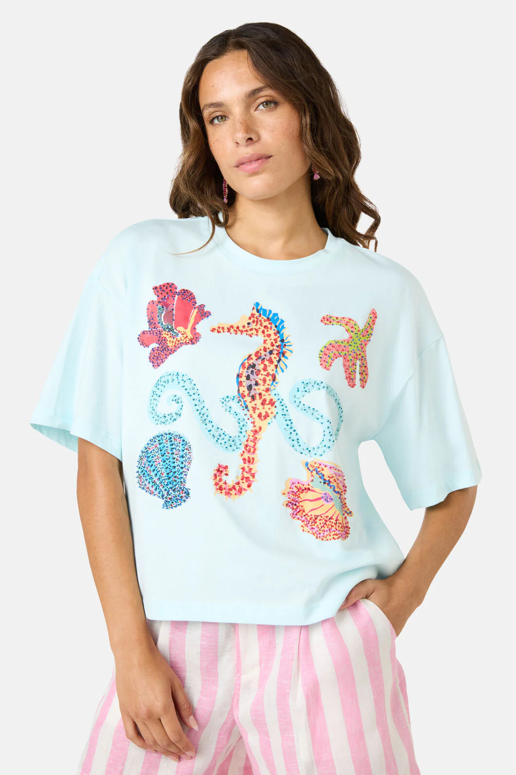 Mermaid Beaded Placement Relaxed Tee