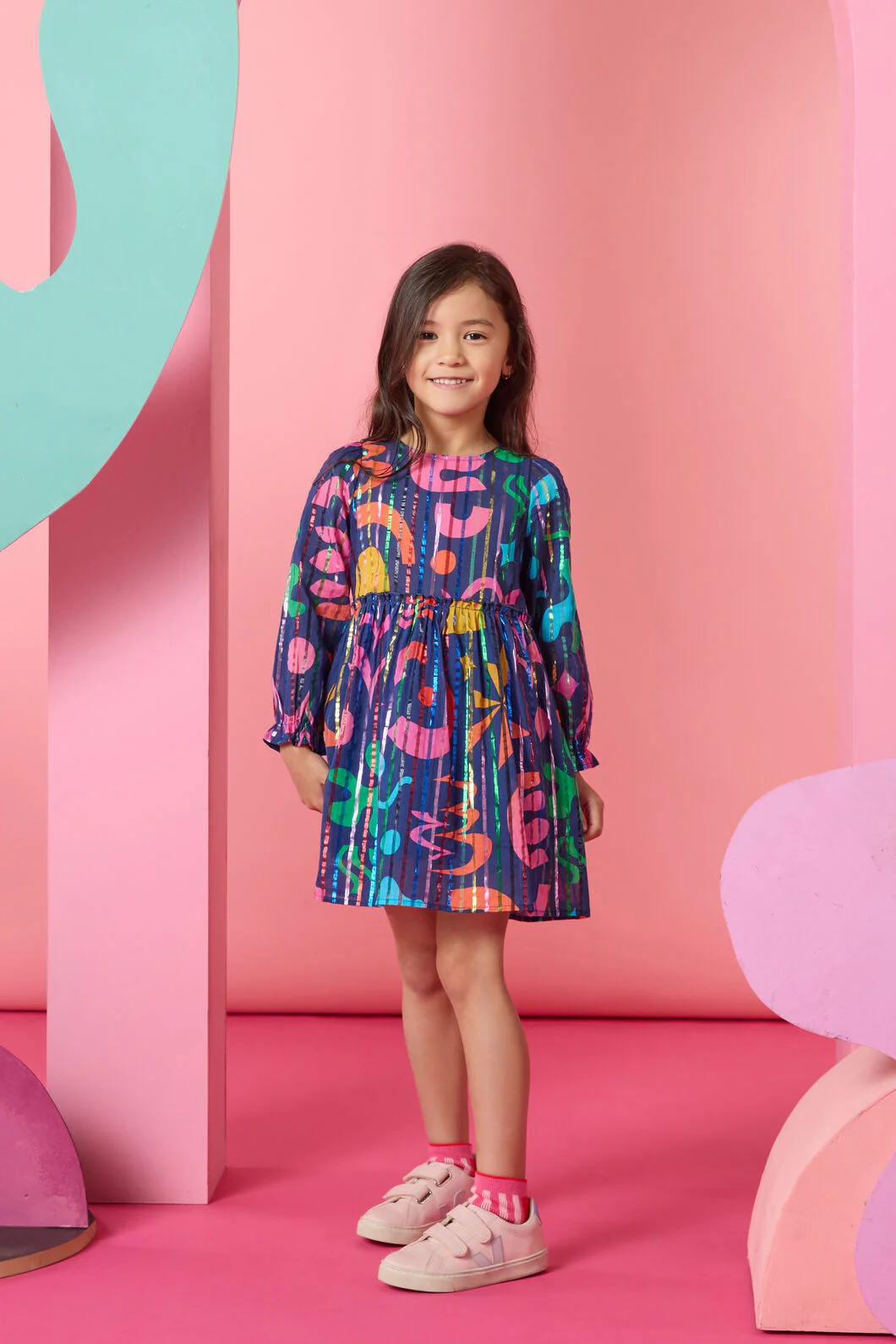 Playful Shapes Frill Kids Dress