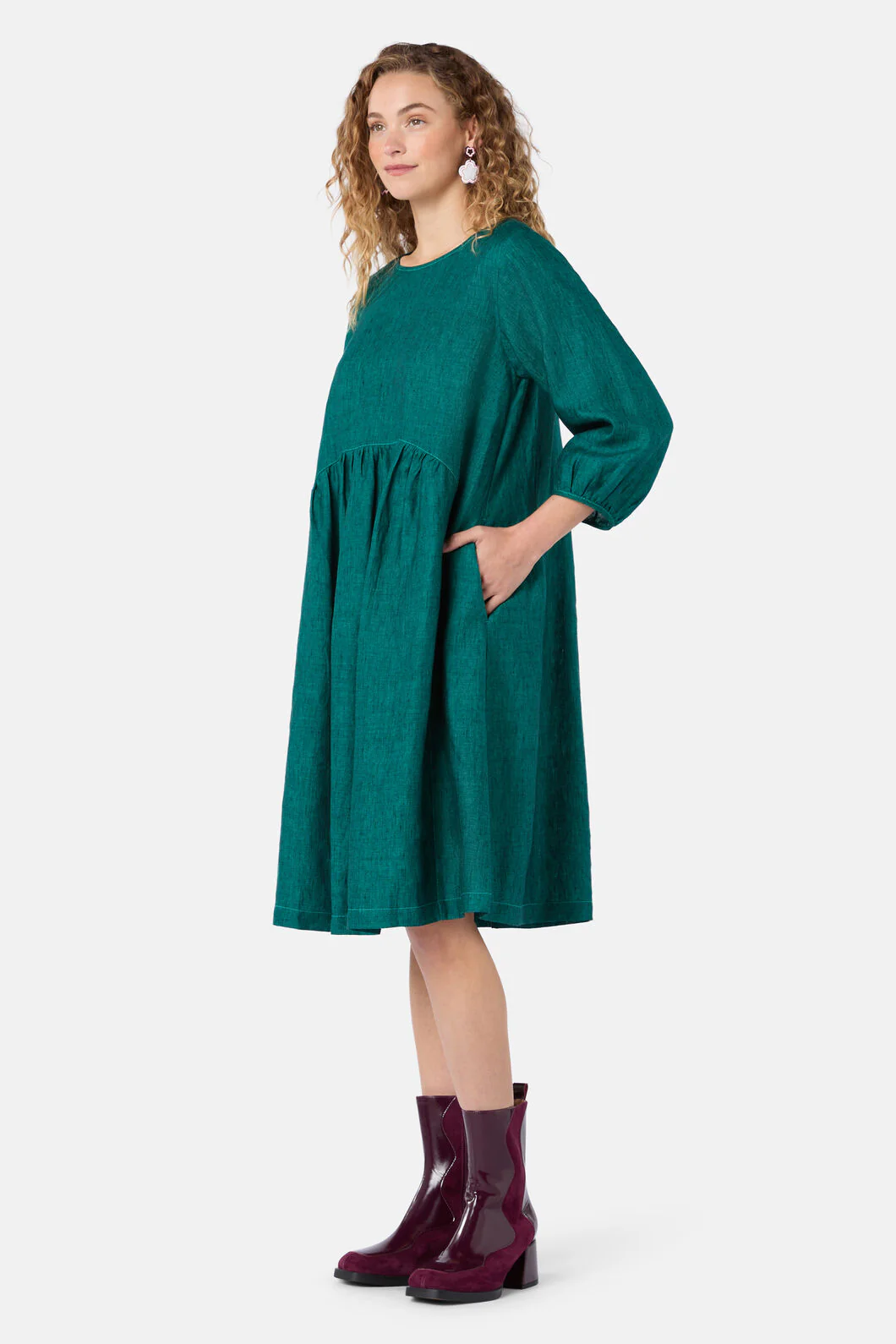 Top Stitch Shot Linen Dress - Image 3