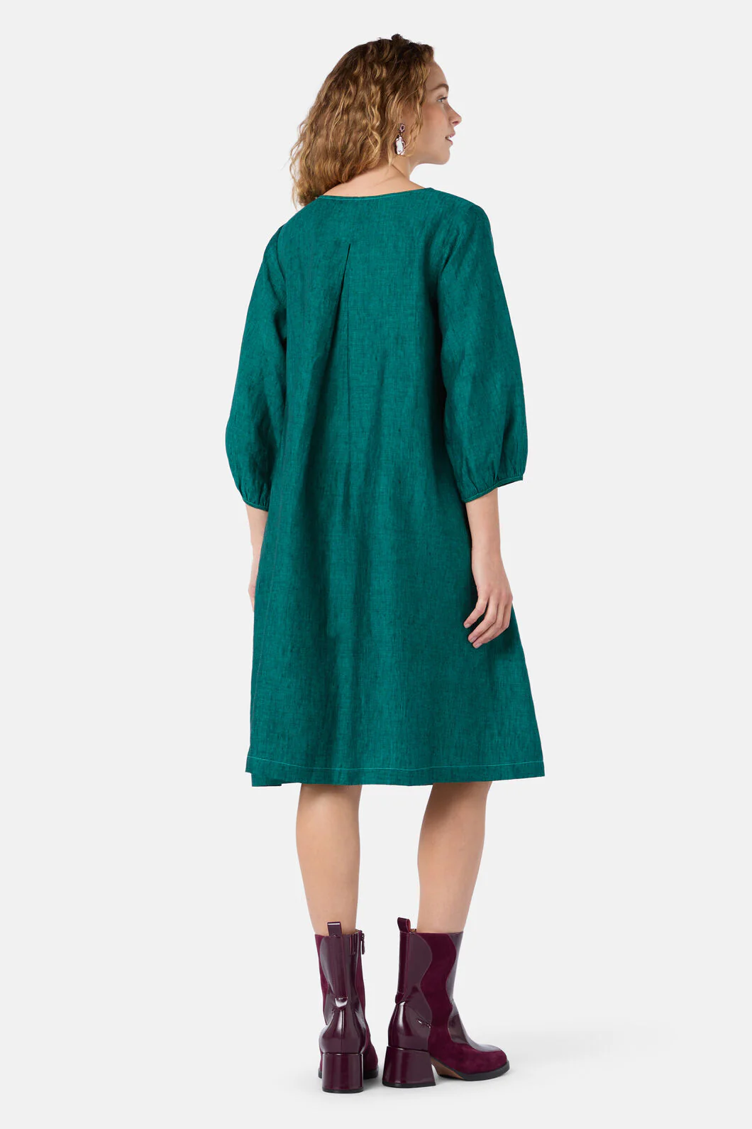 Top Stitch Shot Linen Dress - Image 4