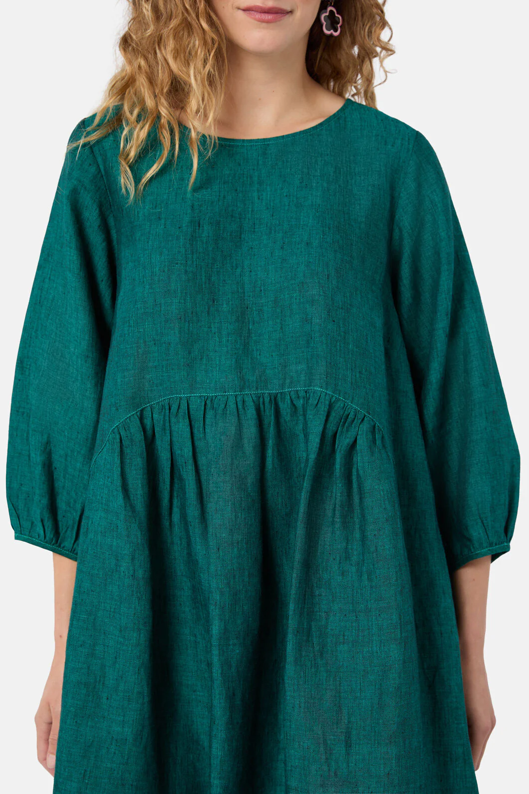 Top Stitch Shot Linen Dress - Image 5