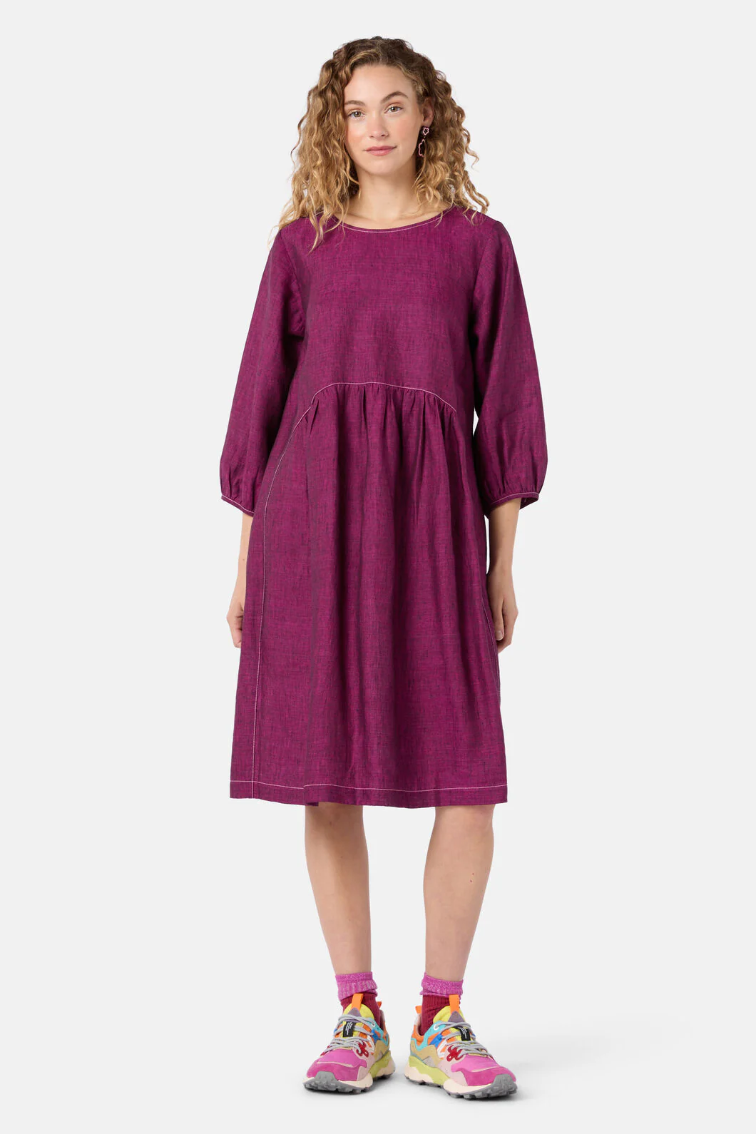 Top Stitch Shot Linen Dress - Image 7