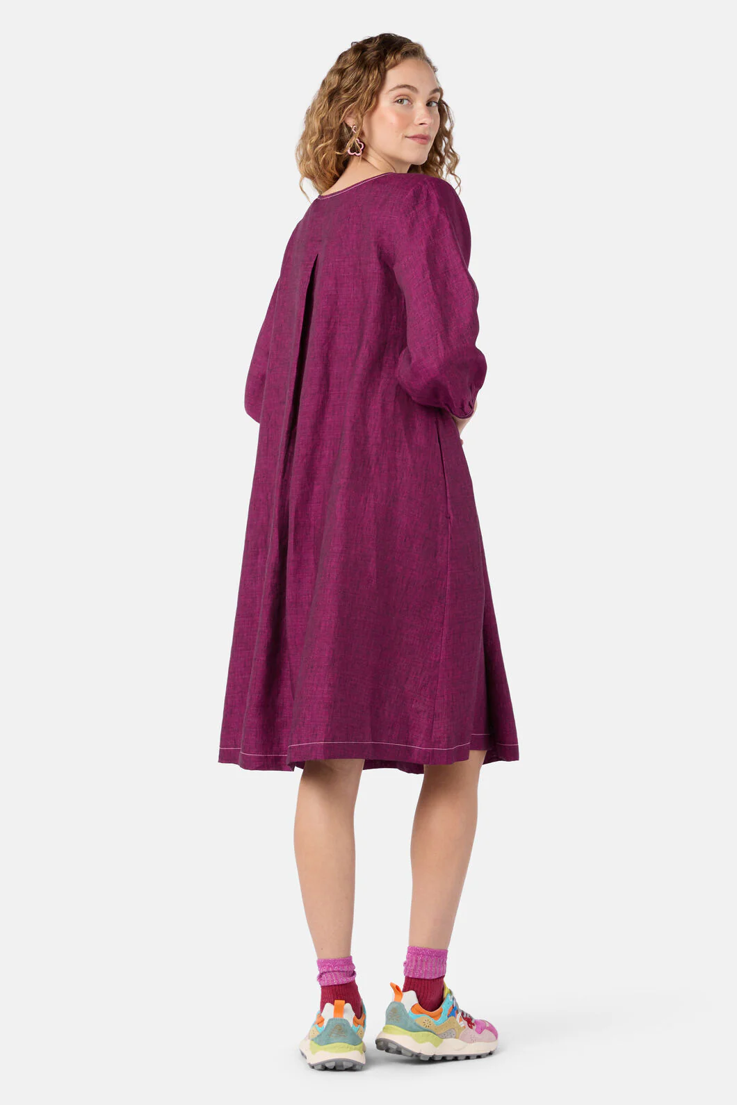 Top Stitch Shot Linen Dress - Image 9
