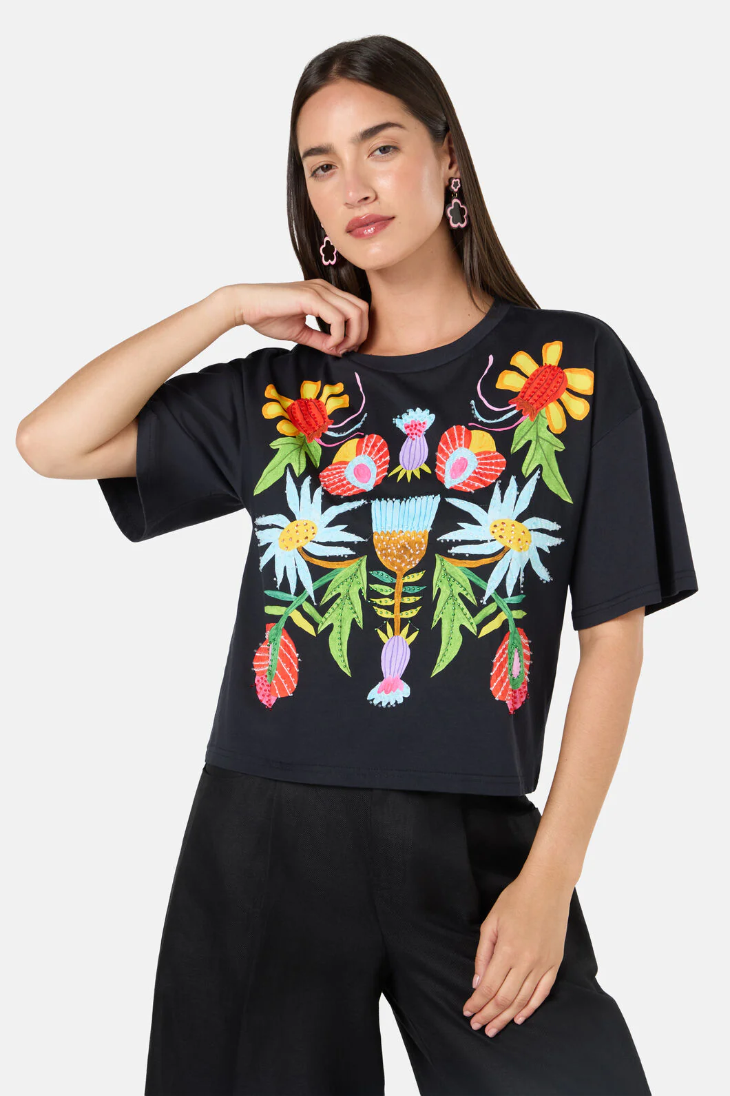 Whimsical Blooms Print Relaxed Tee